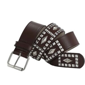 Dark Brown Belt Silver Studded Buckle Belts For Women Rocker Grunge Style Belt